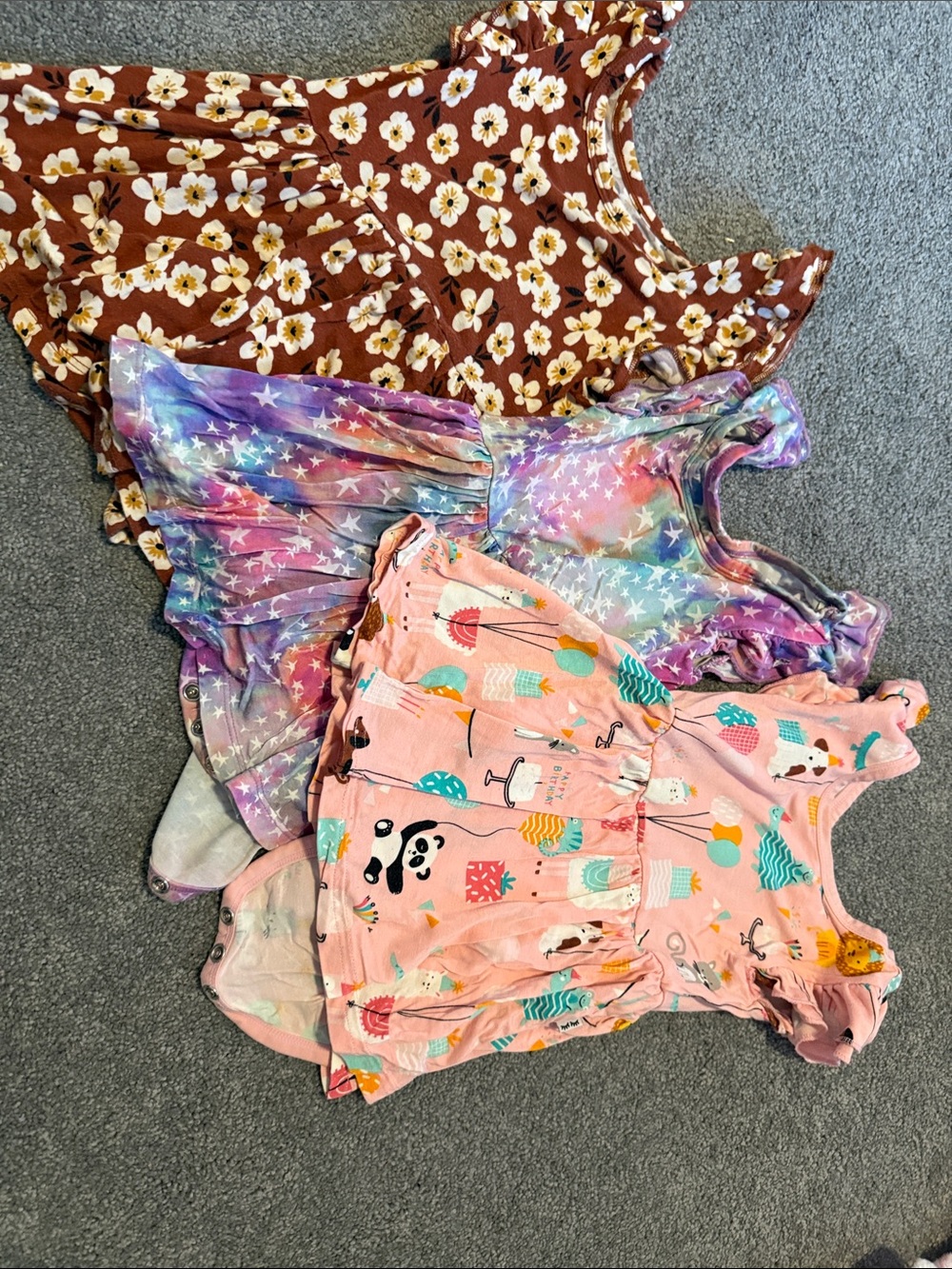 Little Sleepies twirl dresses, bubble romper and pajama set